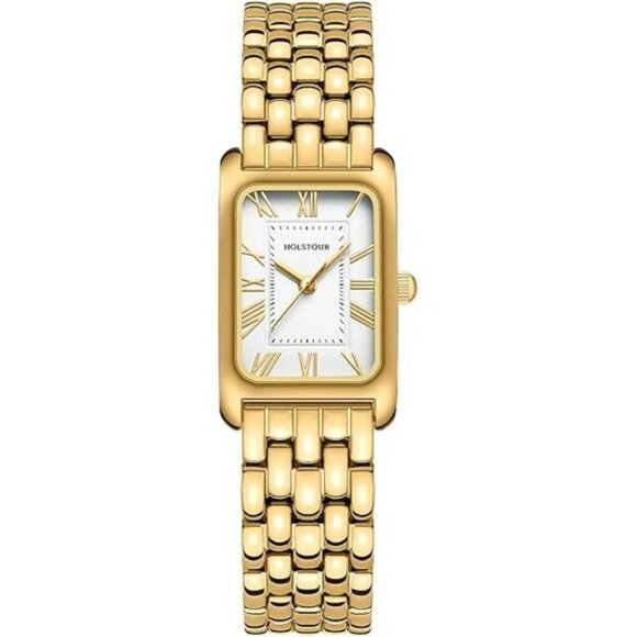 Vintage Gold Roman Numeral Watch Womens Waterproof Rectangular Dial Gift - Picture 7 of 7